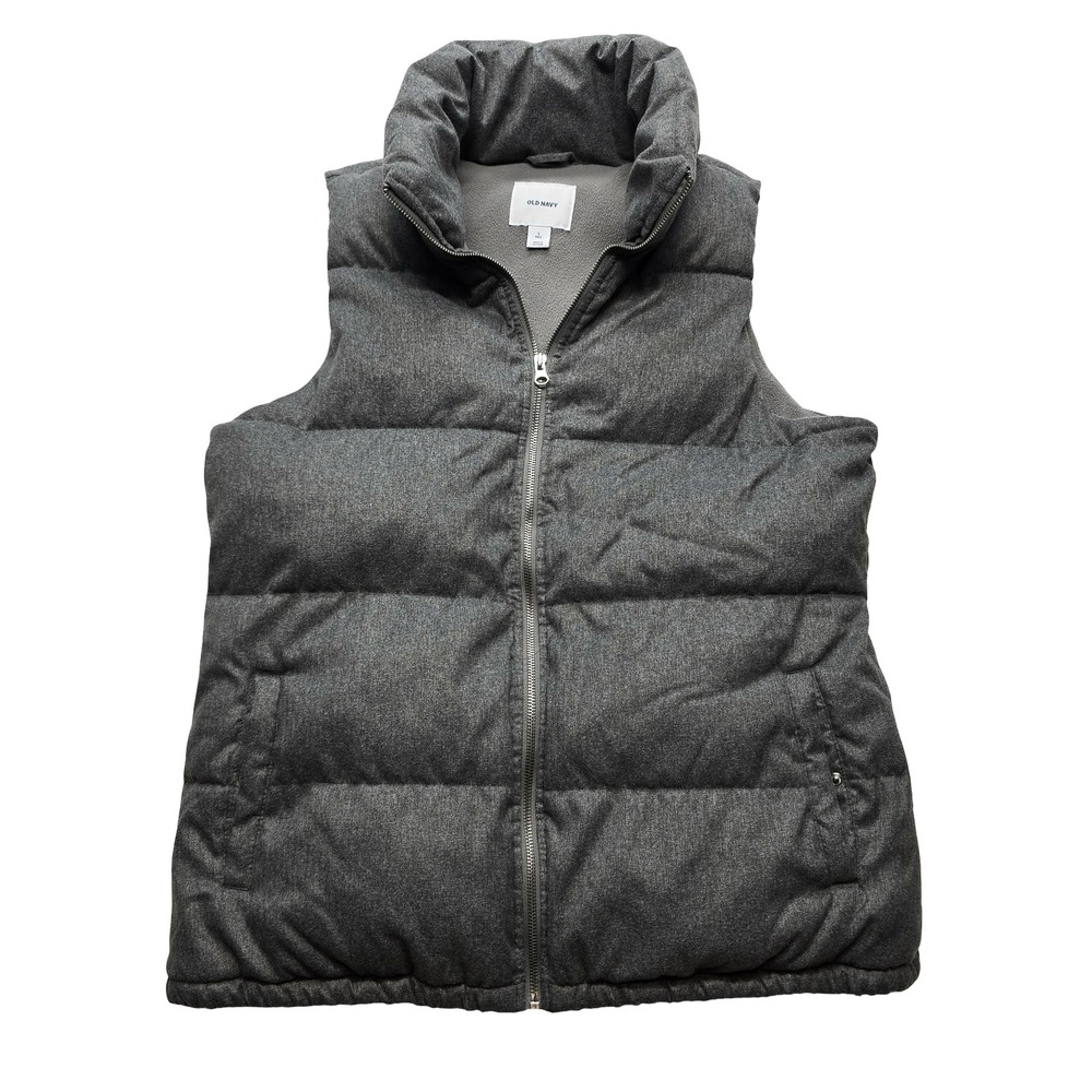 Old Navy Puffer Vest Gray Tall L Fleece Lined Casual‎ Outdoor